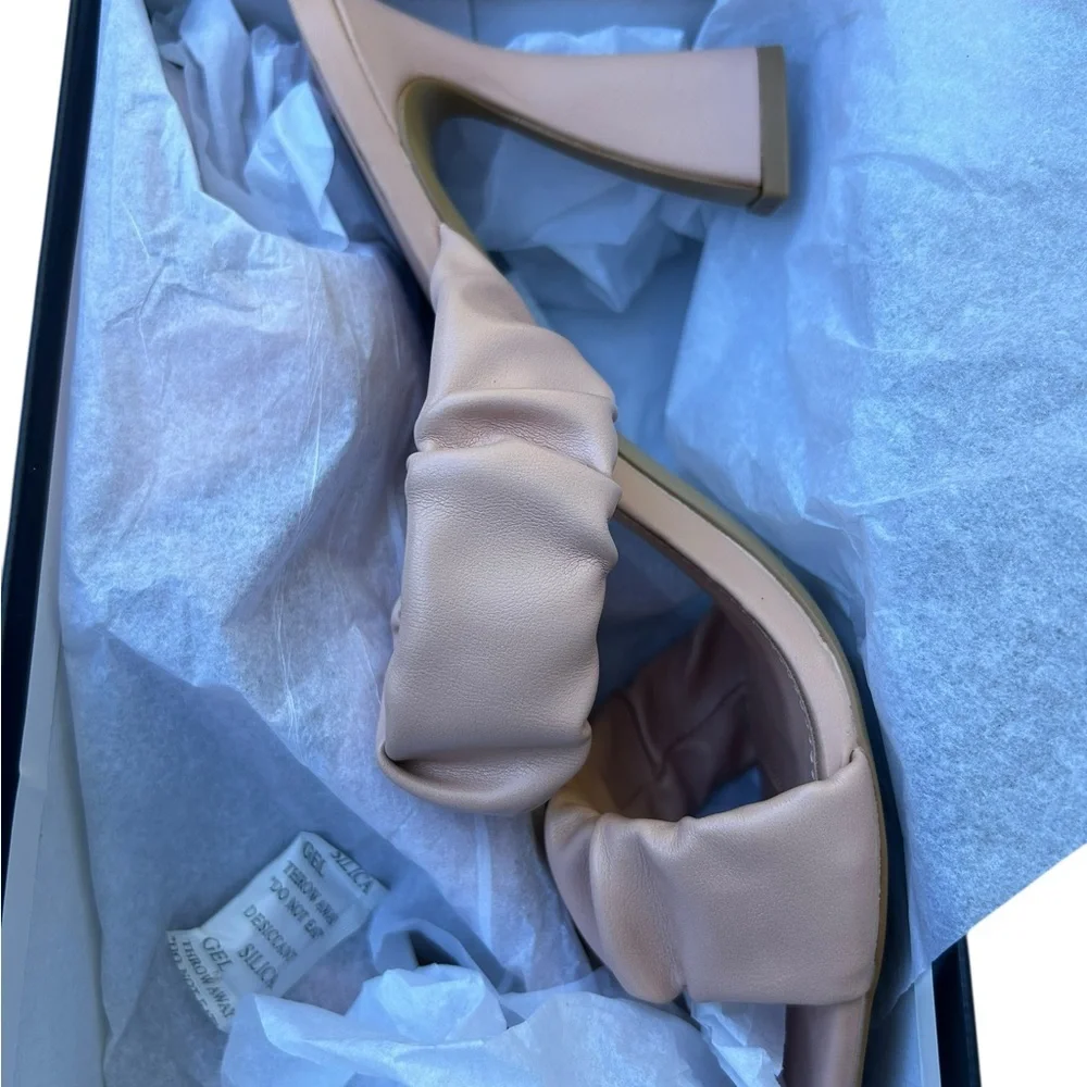 French Connection Crystal Ruched Block Heel Sandals Blush Vegan Leather US 11